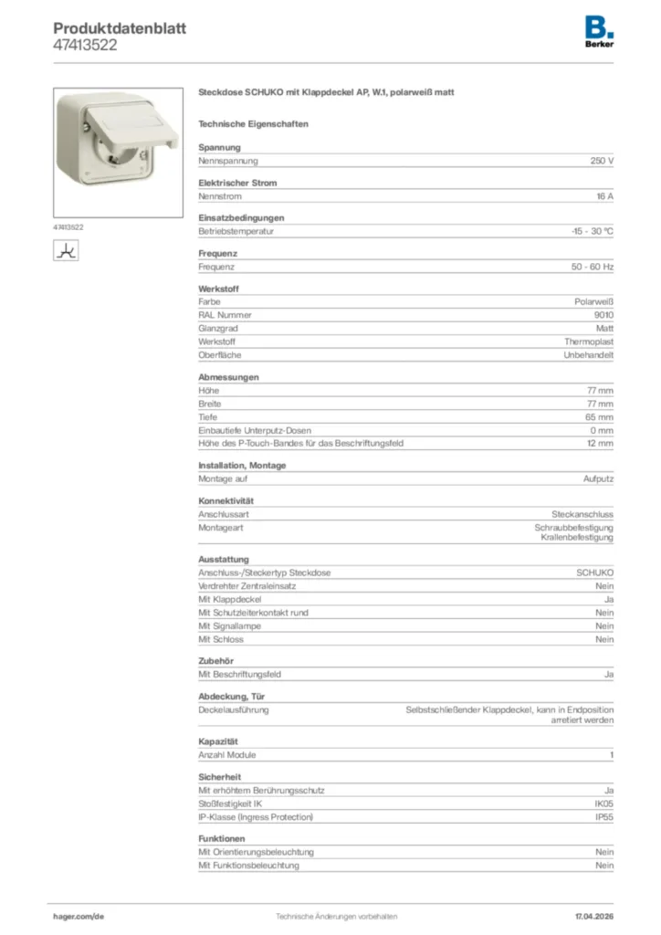 Bild Berker Produktdatenblatt 47413522 | Hager Deutschland