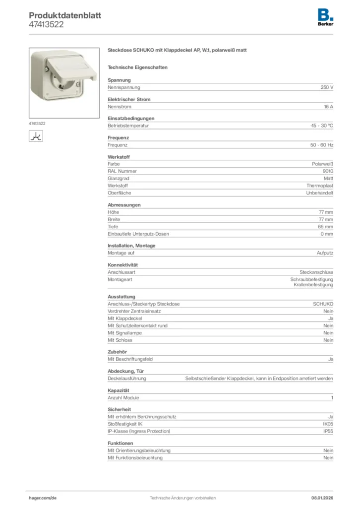 Bild Berker Produktdatenblatt 47413522 | Hager Deutschland
