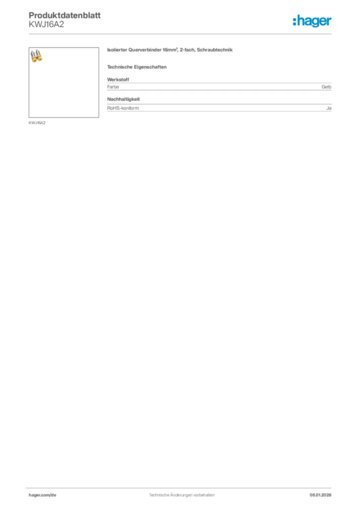 Bild Hager Produktdatenblatt KWJ16A2 | Hager Deutschland