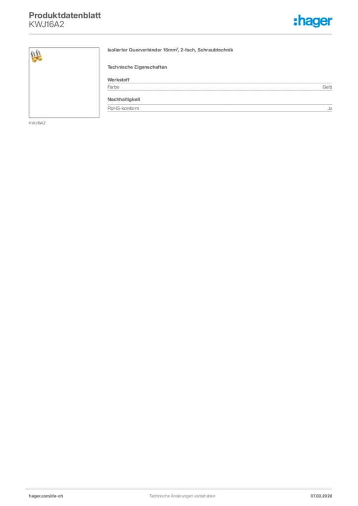 Bild Hager Produktdatenblatt KWJ16A2 | Hager Schweiz