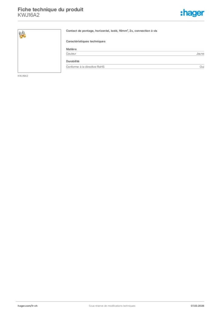 Image Hager Fiche technique du produit KWJ16A2 | Hager Suisse