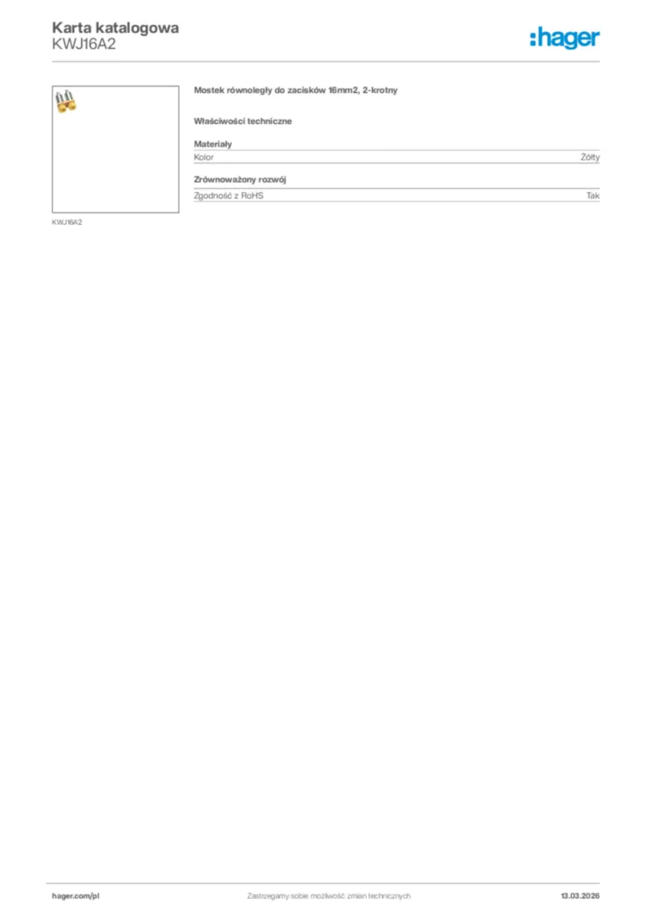 Zdjęcie Hager Karta katalogowa KWJ16A2 | Hager Polska