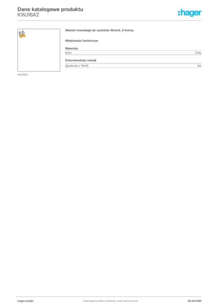Zdjęcie Hager Karta katalogowa KWJ16A2 | Hager Polska