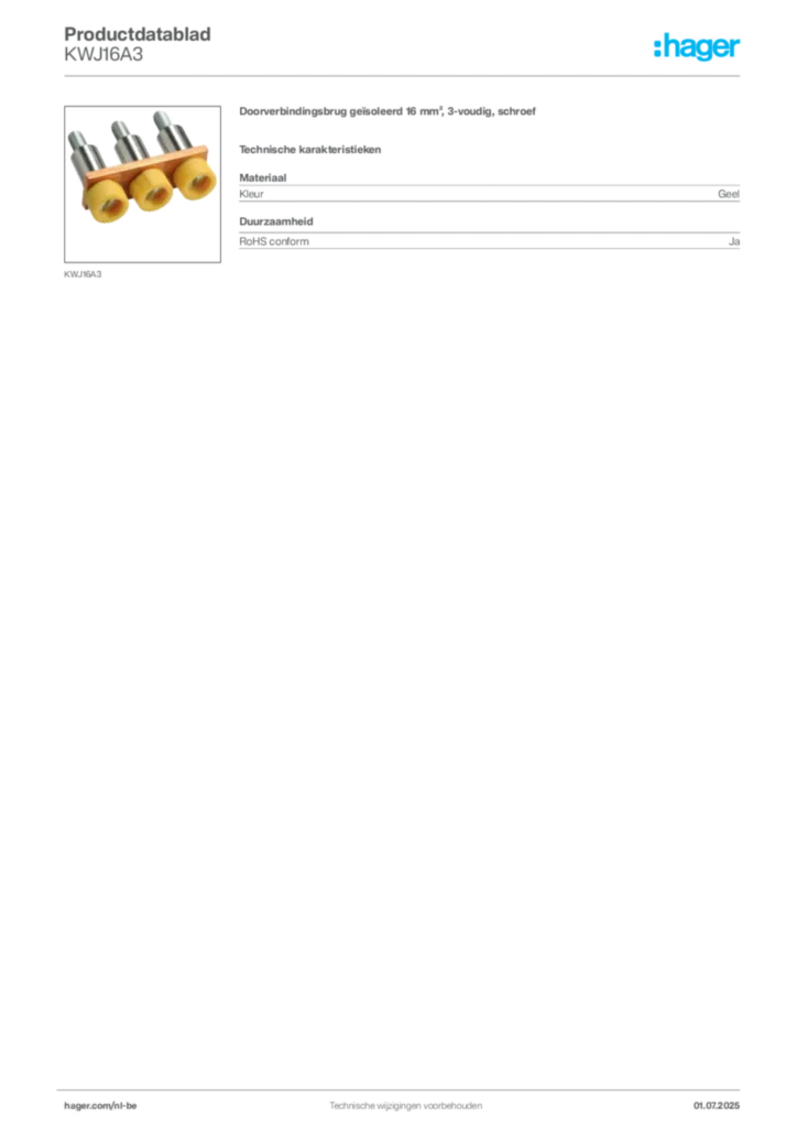 Afbeelding Hager Productdatablad KWJ16A3 | Hager Belgium
