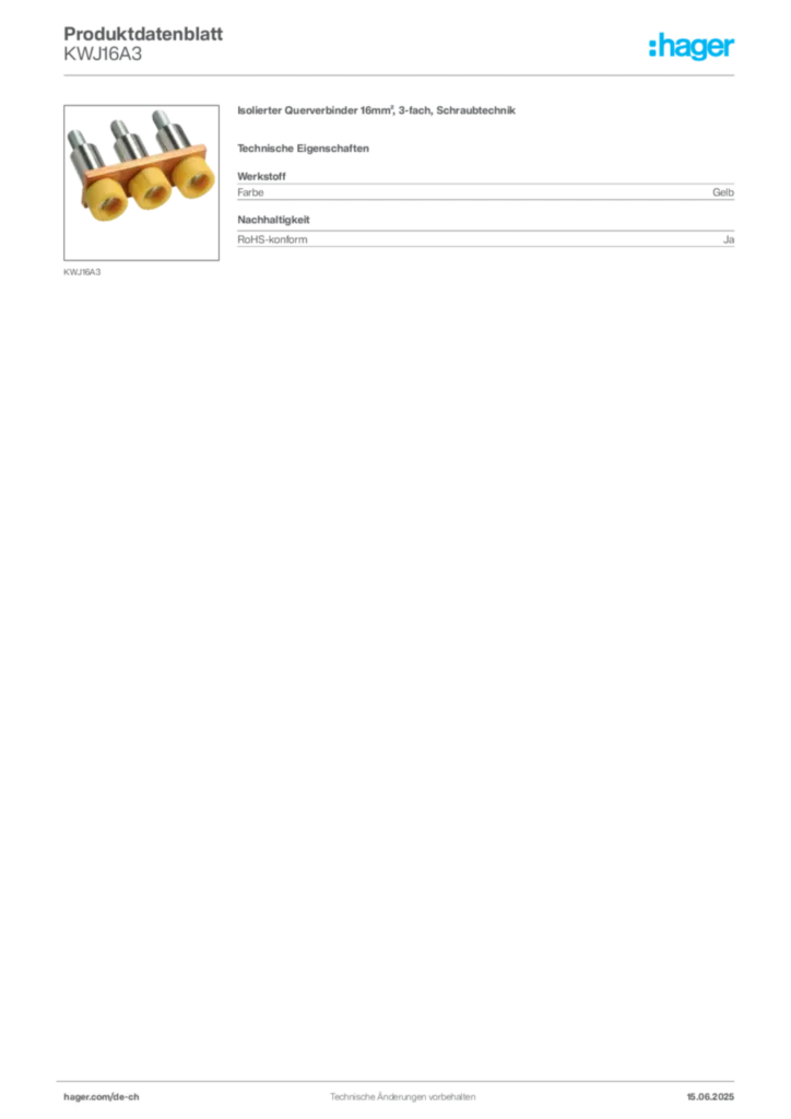 Bild Hager Produktdatenblatt KWJ16A3 | Hager Schweiz