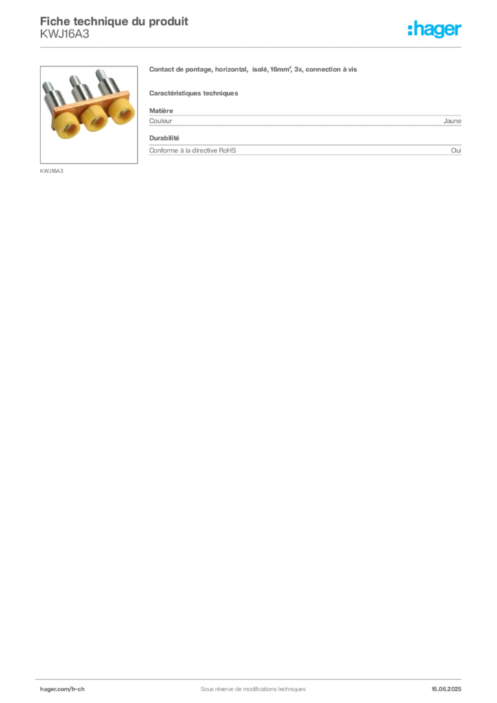 Image Hager Fiche technique du produit KWJ16A3 | Hager Suisse