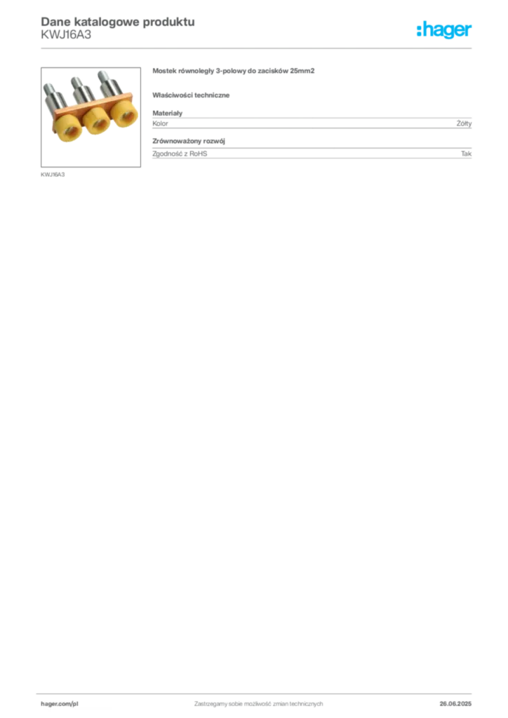 Zdjęcie Hager Karta katalogowa KWJ16A3 | Hager Polska