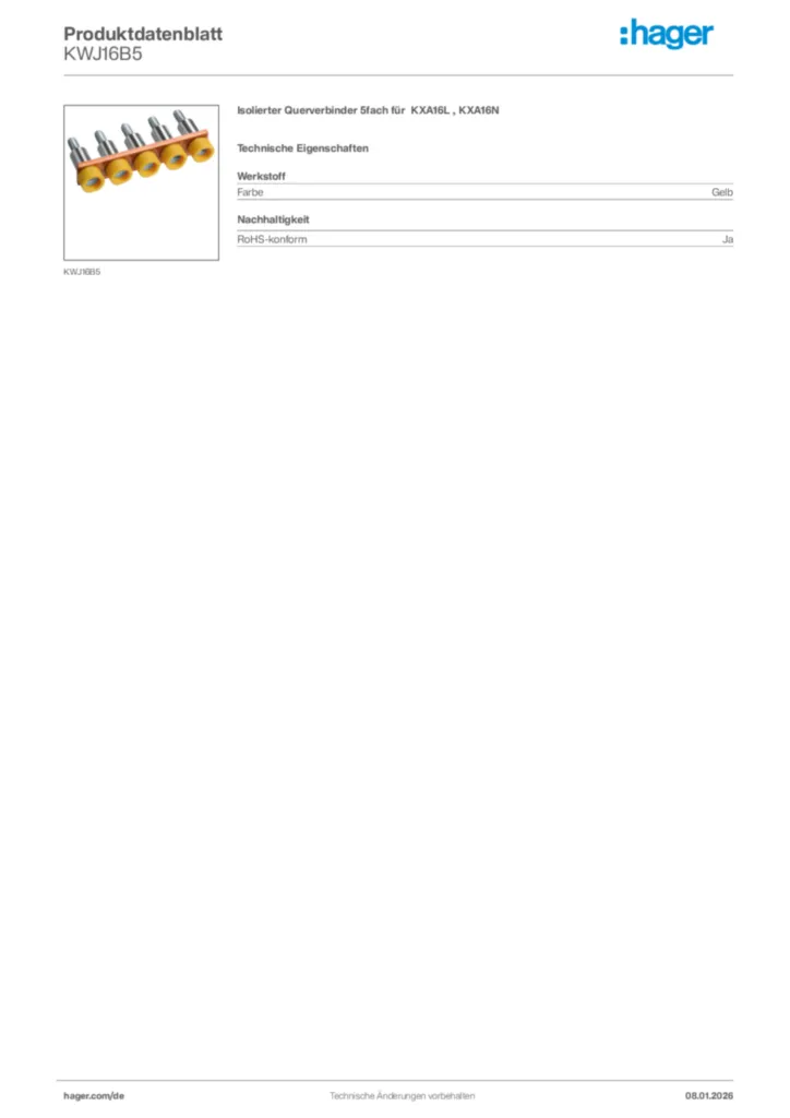 Bild Hager Produktdatenblatt KWJ16B5 | Hager Deutschland