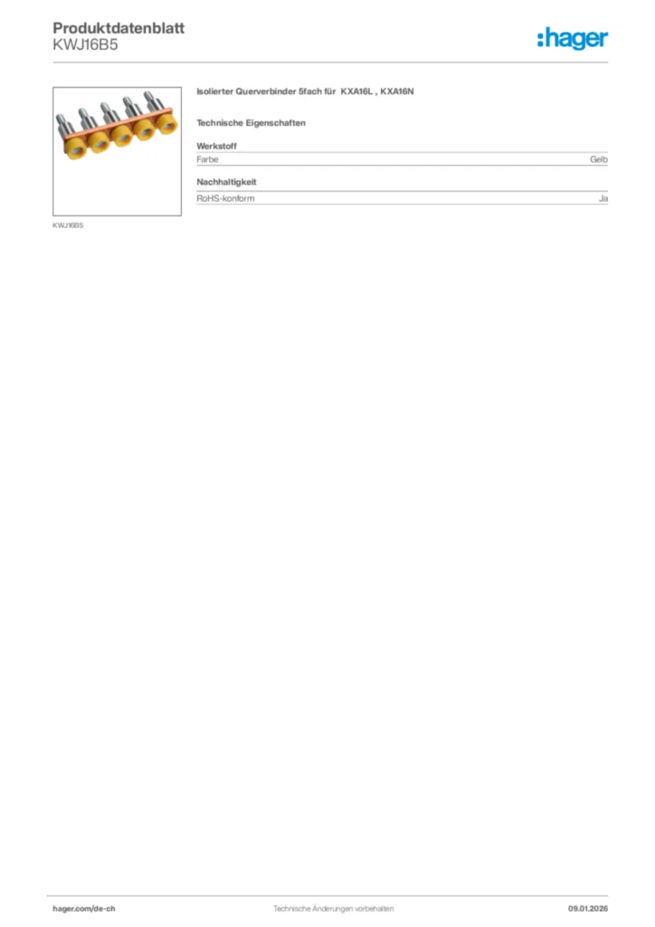 Bild Hager Produktdatenblatt KWJ16B5 | Hager Schweiz