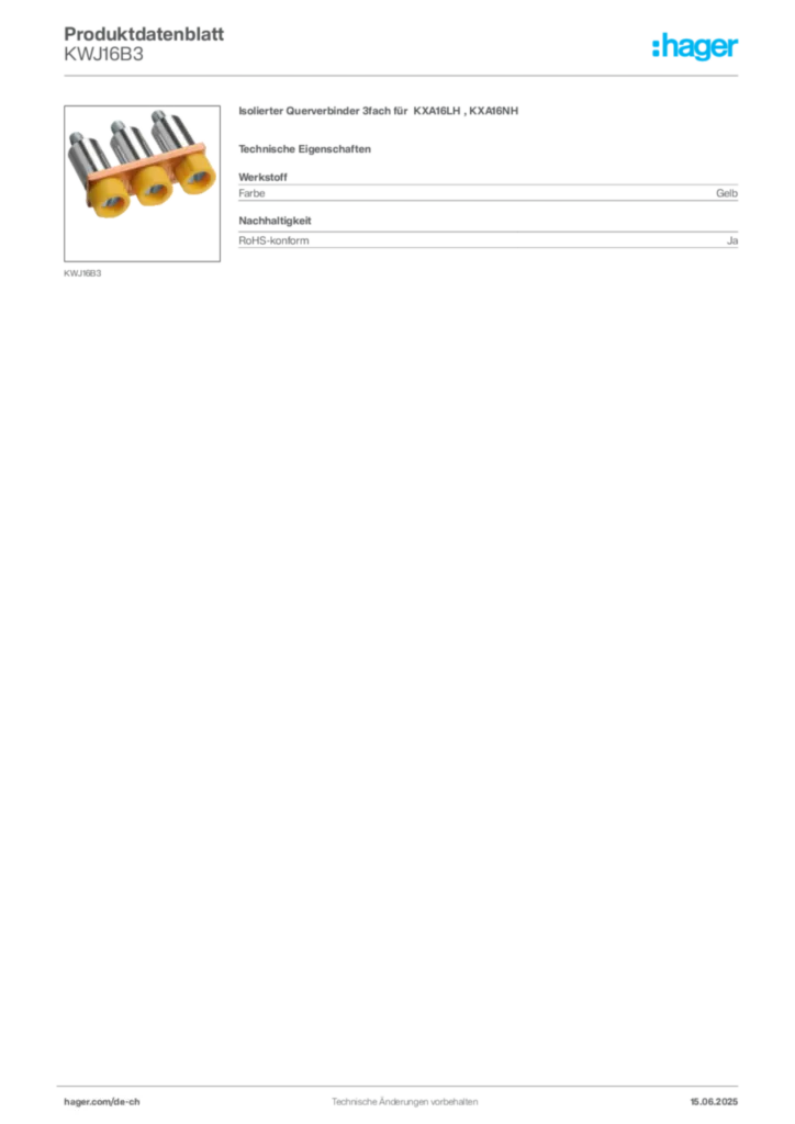 Bild Hager Produktdatenblatt KWJ16B3 | Hager Schweiz