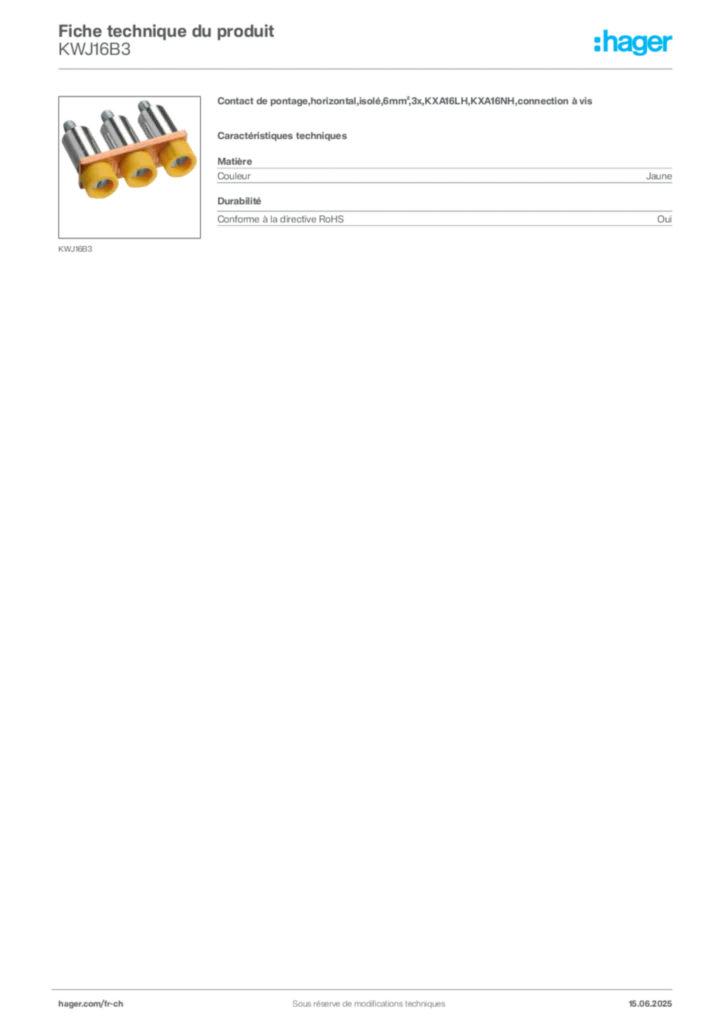 Image Hager Fiche technique du produit KWJ16B3 | Hager Suisse