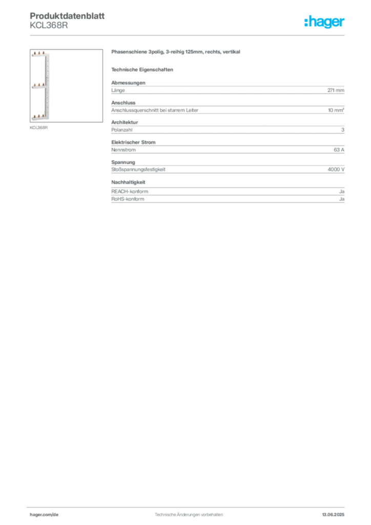 Bild Hager Produktdatenblatt KCL368R | Hager Deutschland