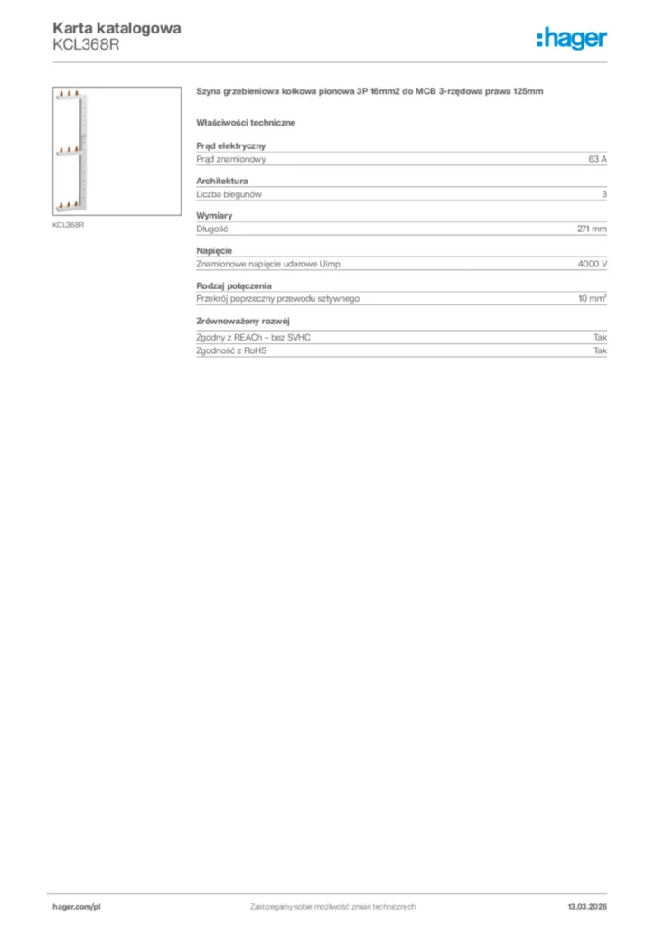 Zdjęcie Hager Karta katalogowa KCL368R | Hager Polska