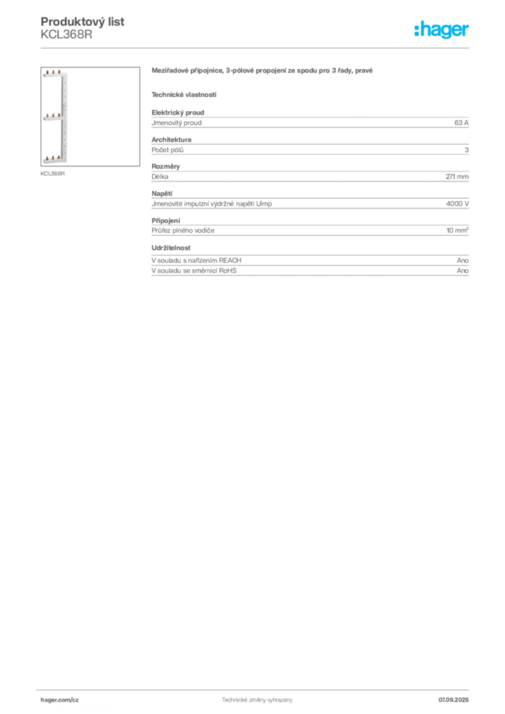 Obrázek Hager Produktový list KCL368R | Hager