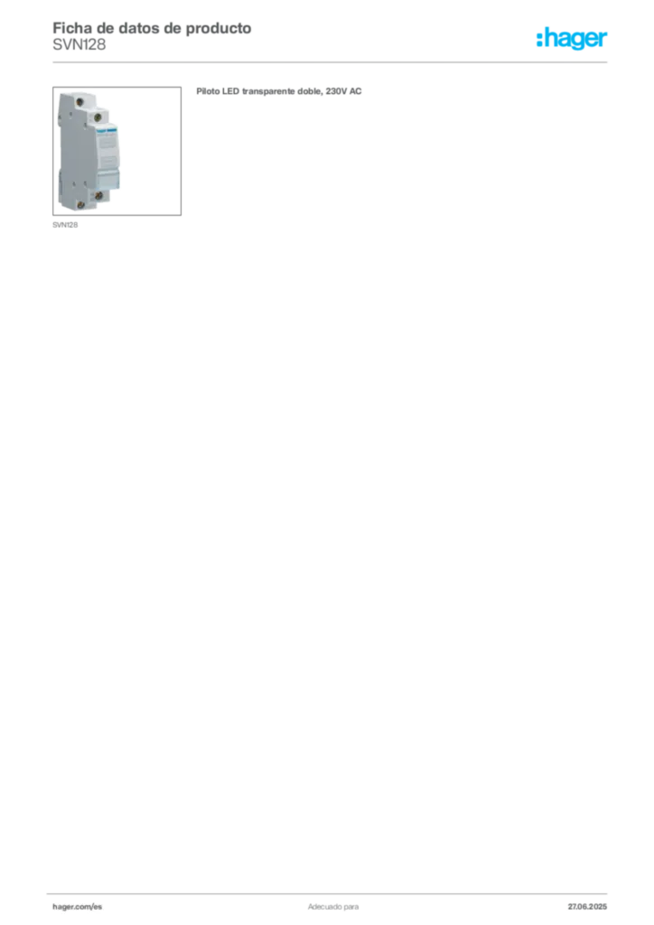 Imagen Hager Product data sheet SVN128 | Hager España