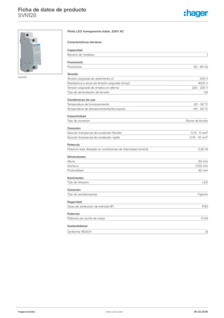 Imagen Hager Ficha de datos de producto SVN128 | Hager España