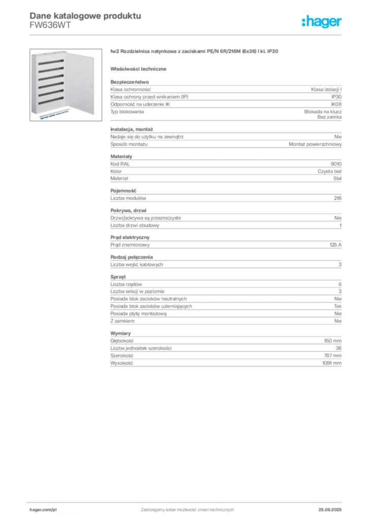 Zdjęcie Hager Karta katalogowa FW636WT | Hager Polska