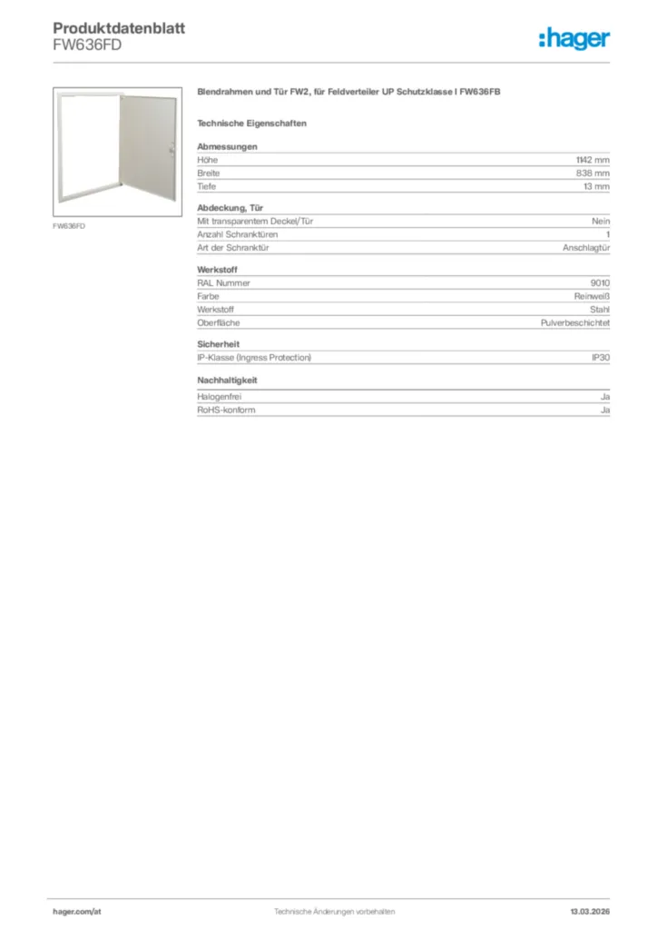 Bild Hager Produktdatenblatt FW636FD | Hager Deutschland