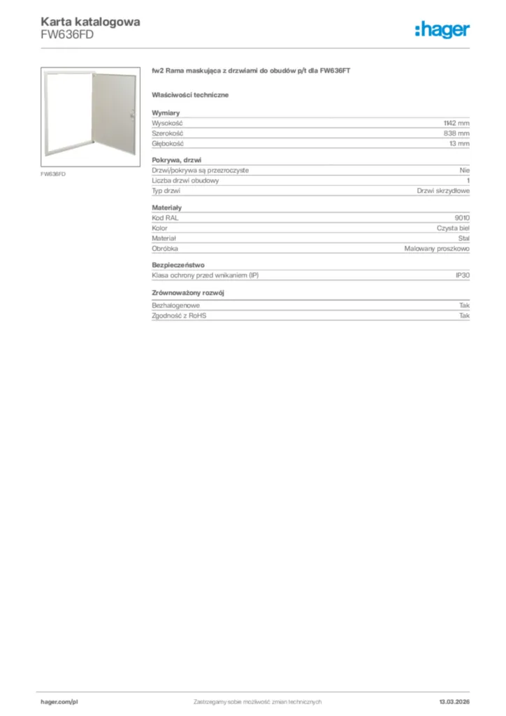 Zdjęcie Hager Karta katalogowa FW636FD | Hager Polska