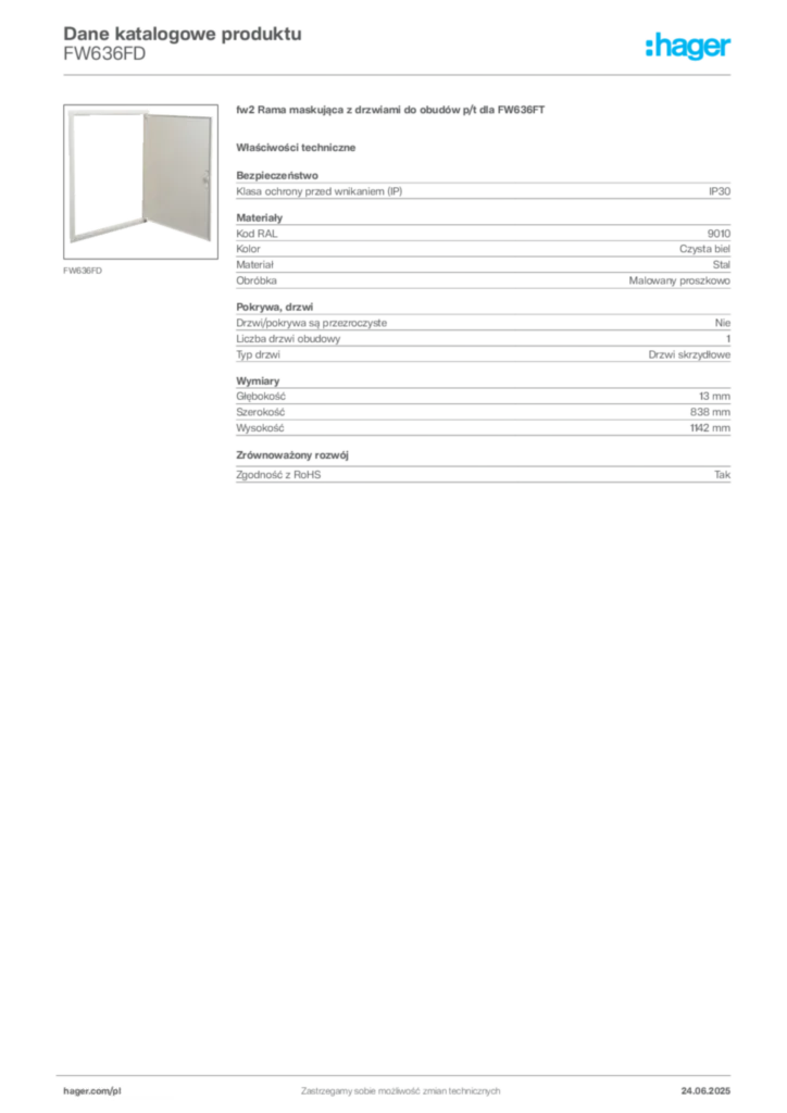 Zdjęcie Hager Karta katalogowa FW636FD | Hager Polska