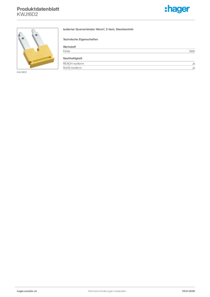 Bild Hager Produktdatenblatt KWJ16D2 | Hager Schweiz