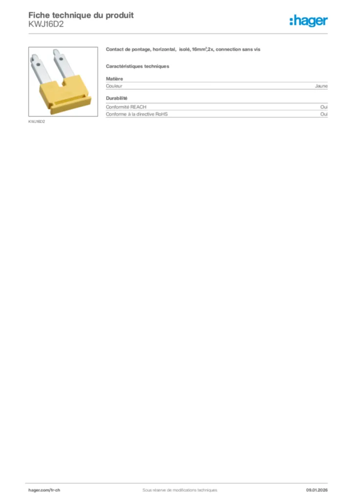 Image Hager Fiche technique du produit KWJ16D2 | Hager Suisse