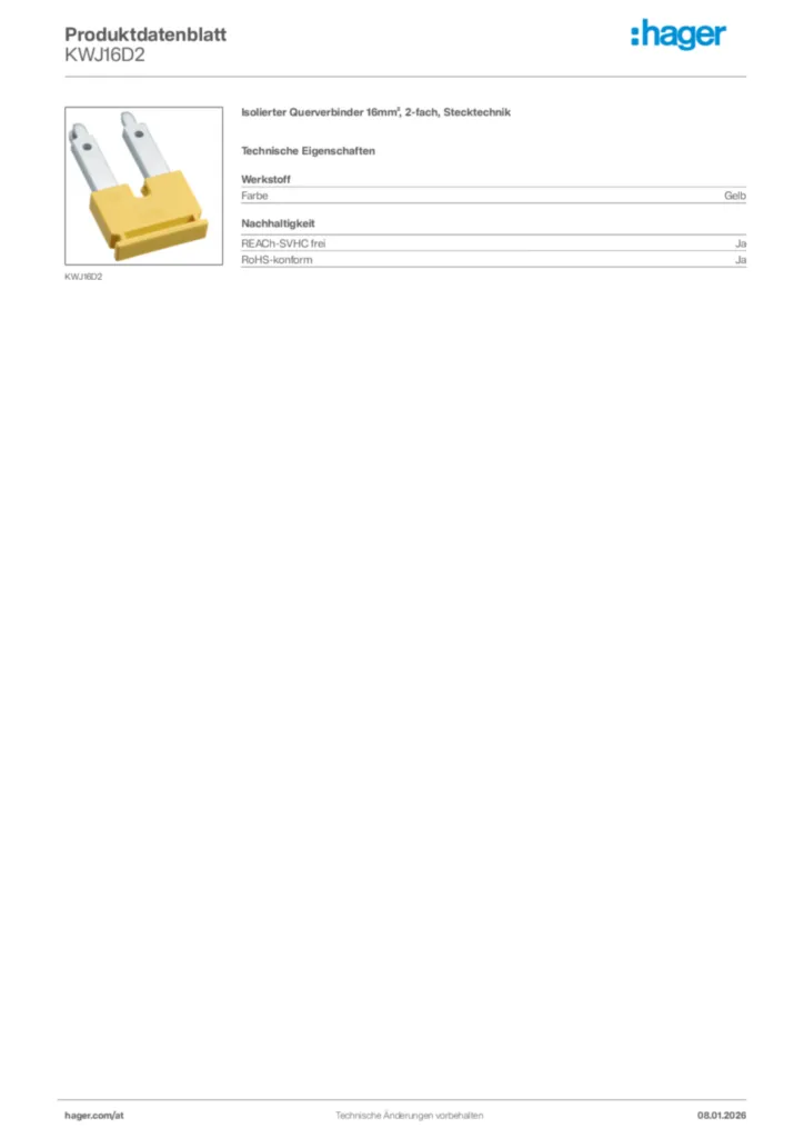 Bild Hager Produktdatenblatt KWJ16D2 | Hager Deutschland