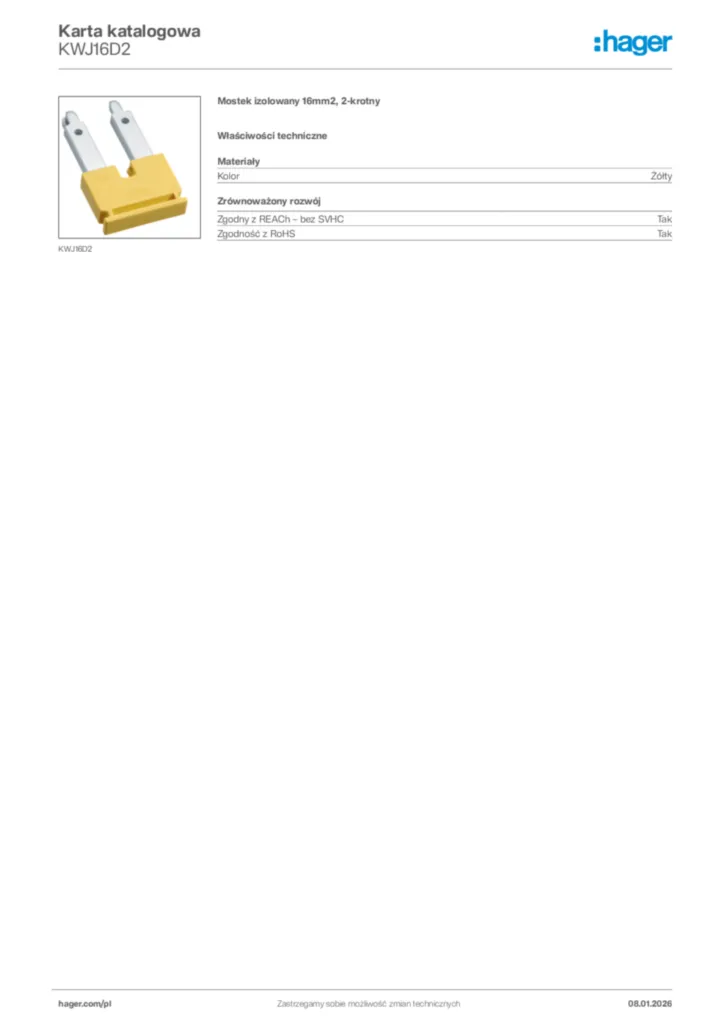 Zdjęcie Hager Karta katalogowa KWJ16D2 | Hager Polska