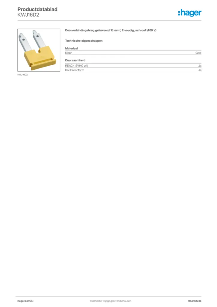 Afbeelding Hager Productdatablad KWJ16D2 | Hager Nederland