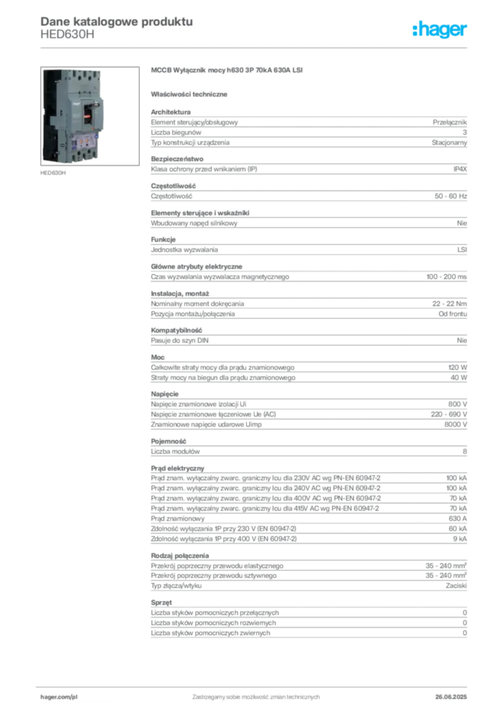 Zdjęcie Hager Karta katalogowa HED630H | Hager Polska