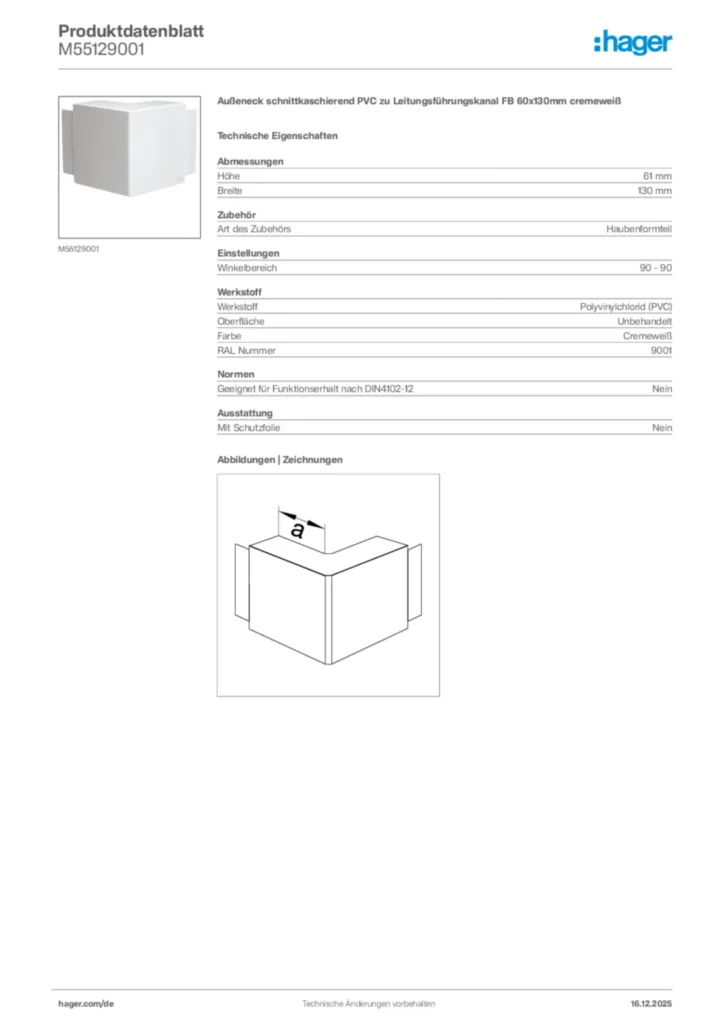 Bild Hager Produktdatenblatt M55129001 | Hager Deutschland
