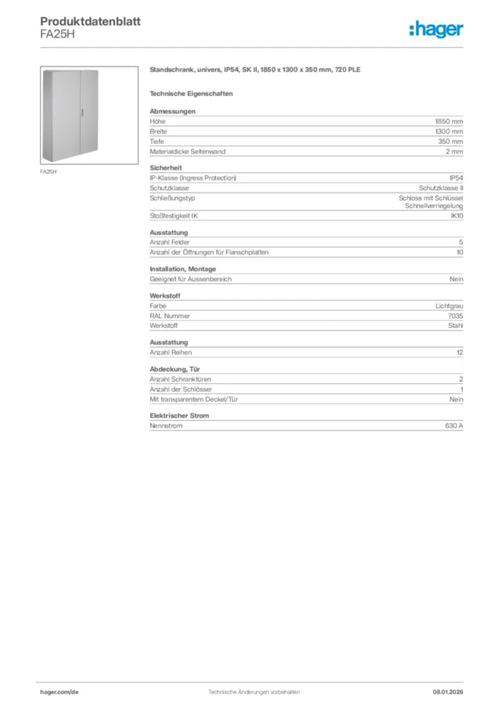 Bild Hager Produktdatenblatt FA25H | Hager Deutschland