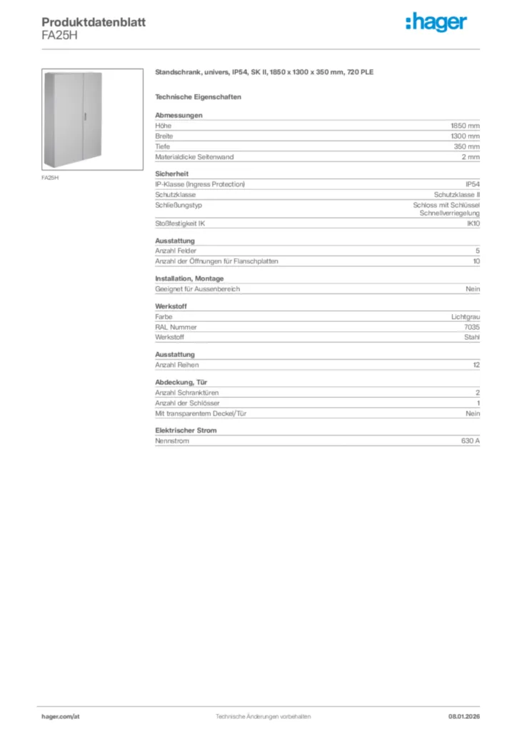 Bild Hager Produktdatenblatt FA25H | Hager Deutschland
