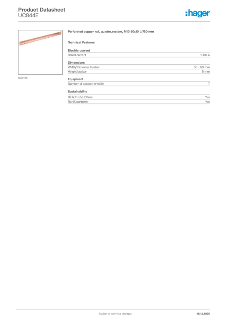 Image Hager Product data sheet UC844E  | Hager Africa