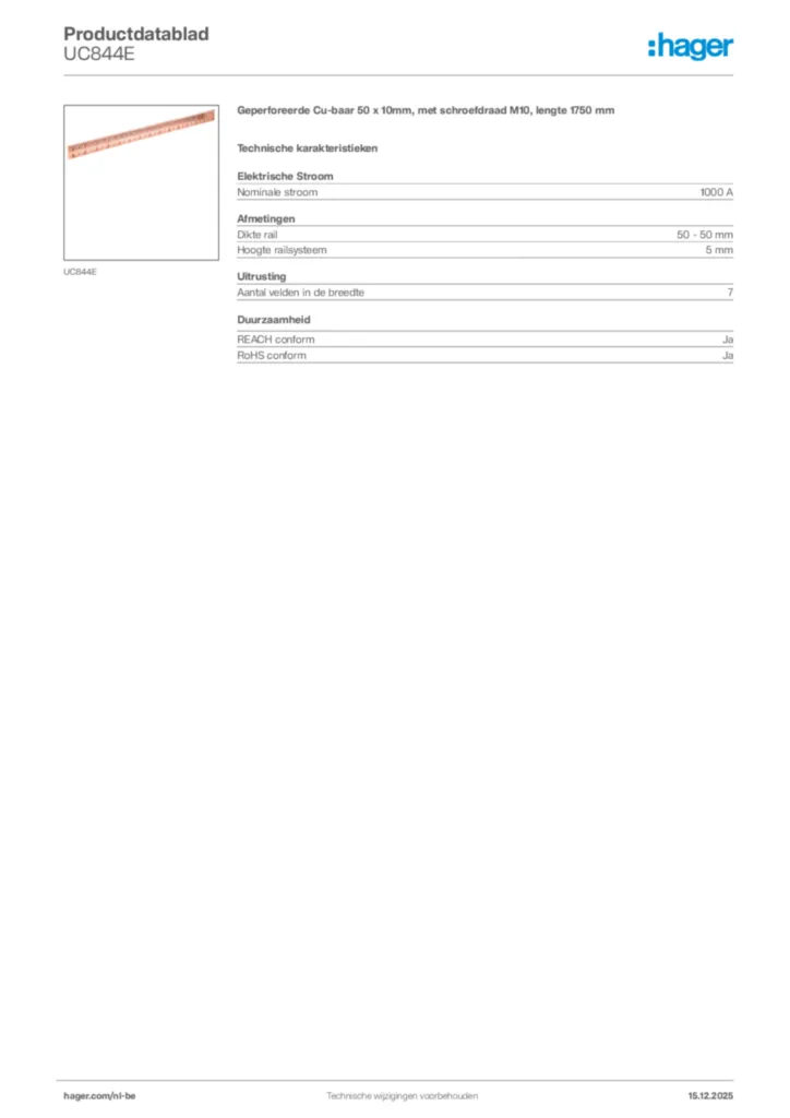 Afbeelding Hager Productdatablad UC844E | Hager Belgium