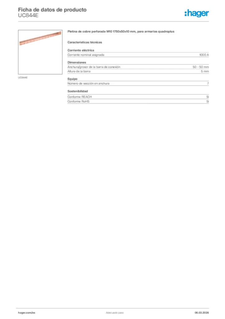 Imagen Hager Ficha de datos de producto UC844E | Hager España