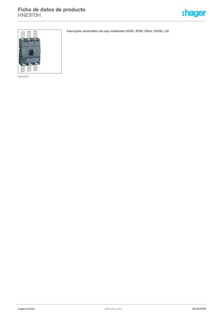 Imagen Hager Ficha de datos de producto HNE970H | Hager España