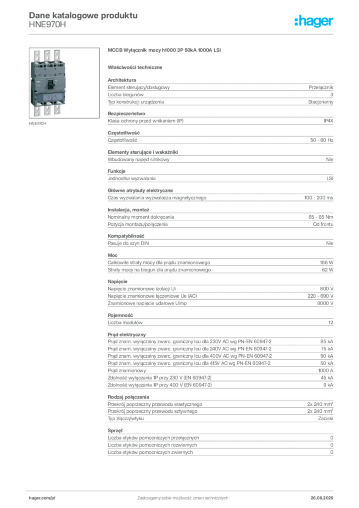 Zdjęcie Hager Karta katalogowa HNE970H | Hager Polska