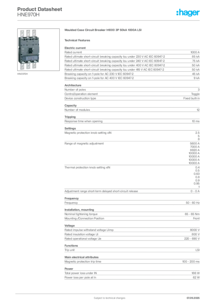 Image Hager Product data sheet HNE970H  | Hager