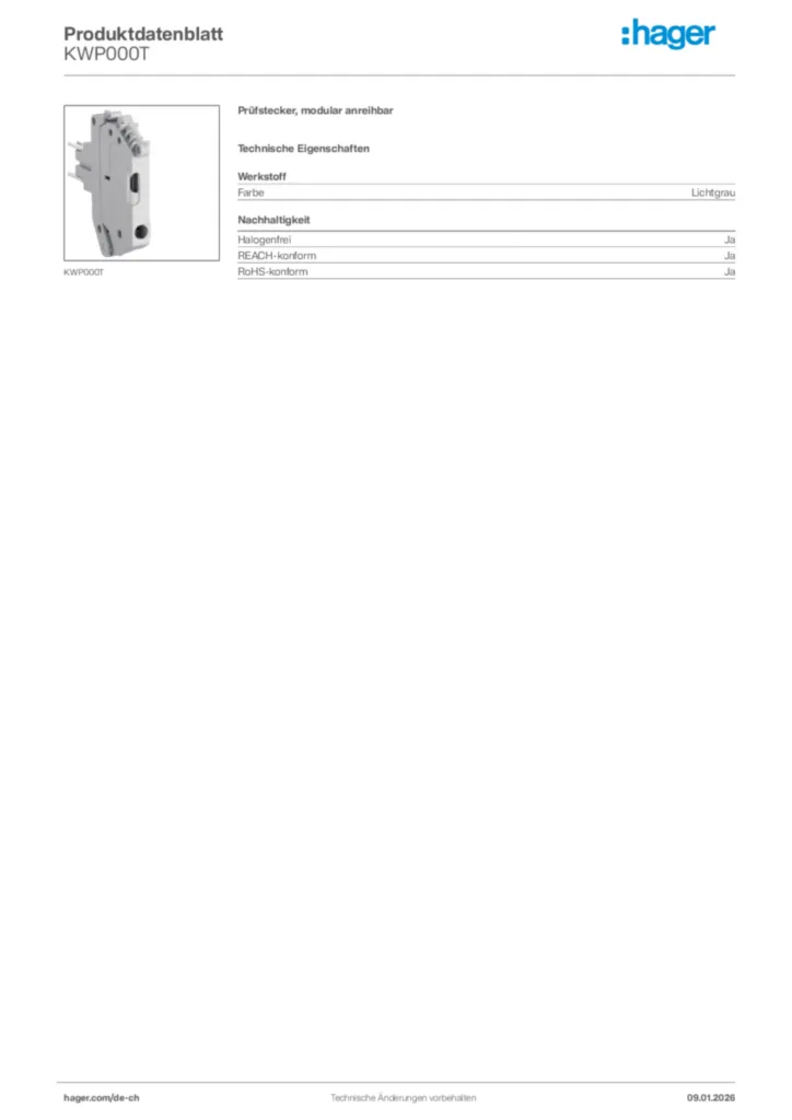Bild Hager Produktdatenblatt KWP000T | Hager Schweiz