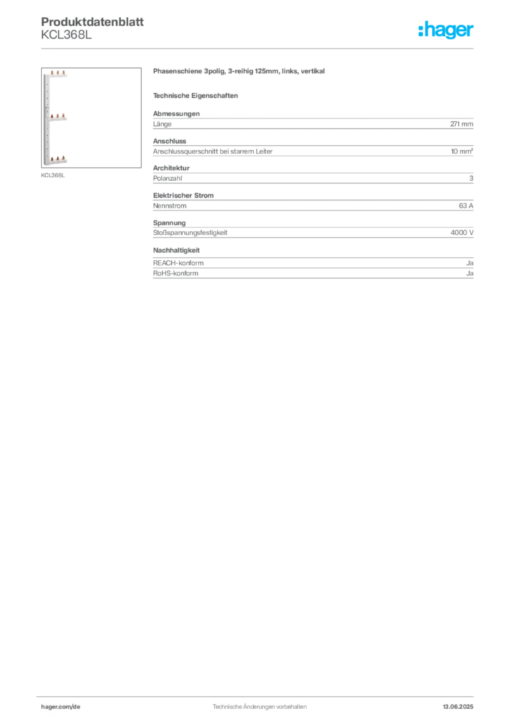 Bild Hager Produktdatenblatt KCL368L | Hager Deutschland