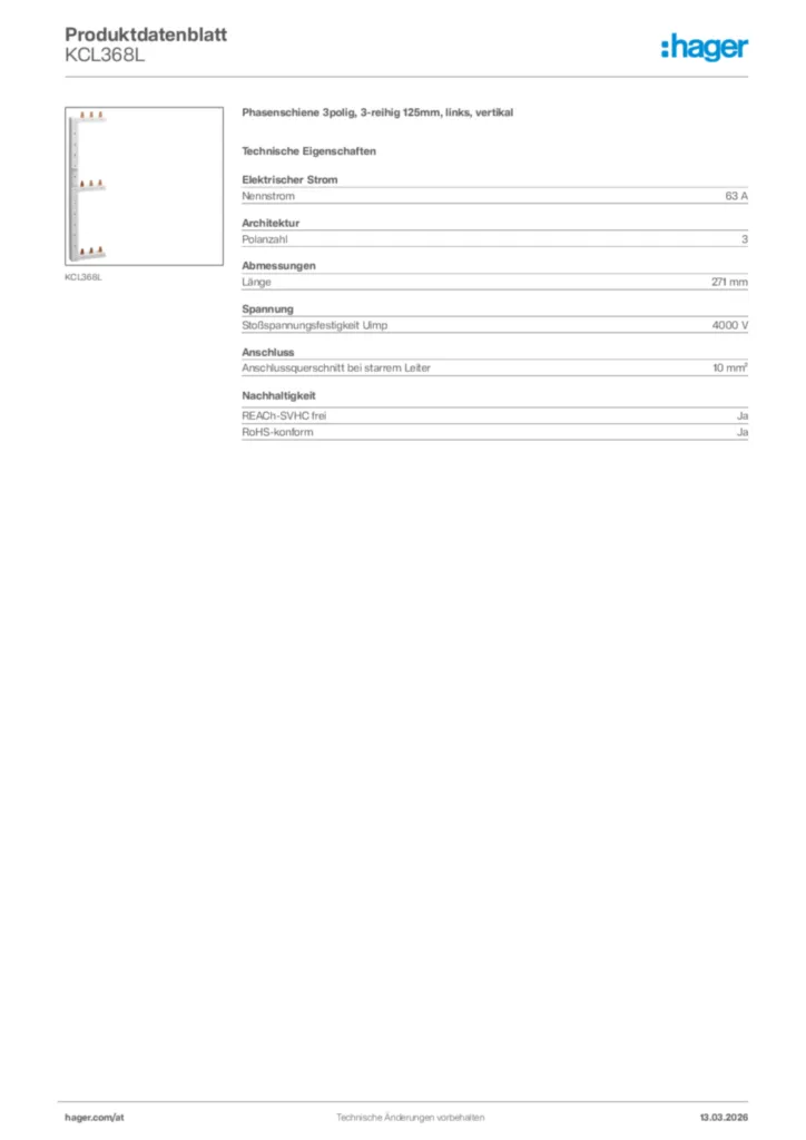 Bild Hager Produktdatenblatt KCL368L | Hager Deutschland
