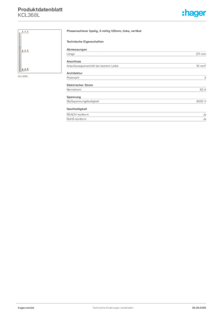 Bild Hager Produktdatenblatt KCL368L | Hager Deutschland