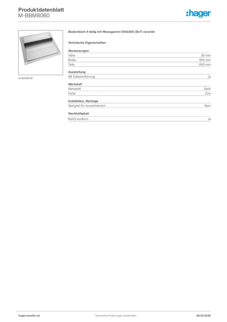 Bild Hager Produktdatenblatt M-BBM8060 | Hager Schweiz