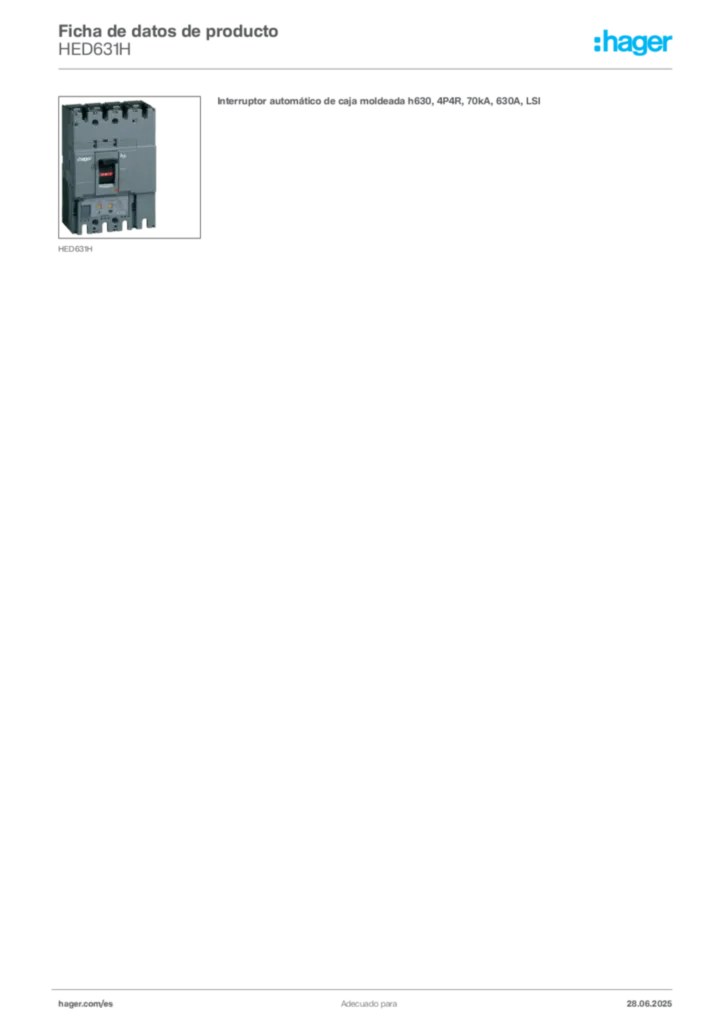 Imagen Hager Ficha de datos de producto HED631H | Hager España