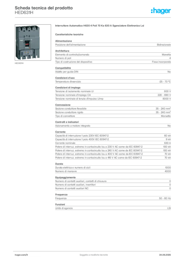 Immagine Hager Scheda tecnica del prodotto HED631H | Hager Italia