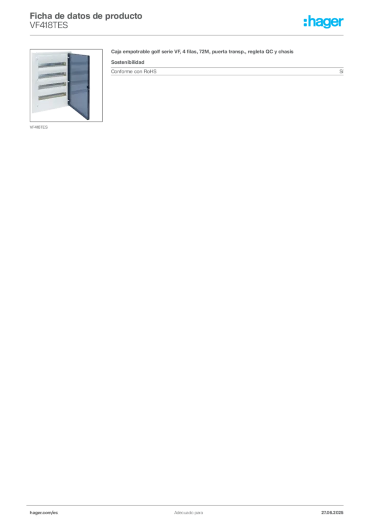 Imagen Hager Ficha de datos de producto VF418TES | Hager España
