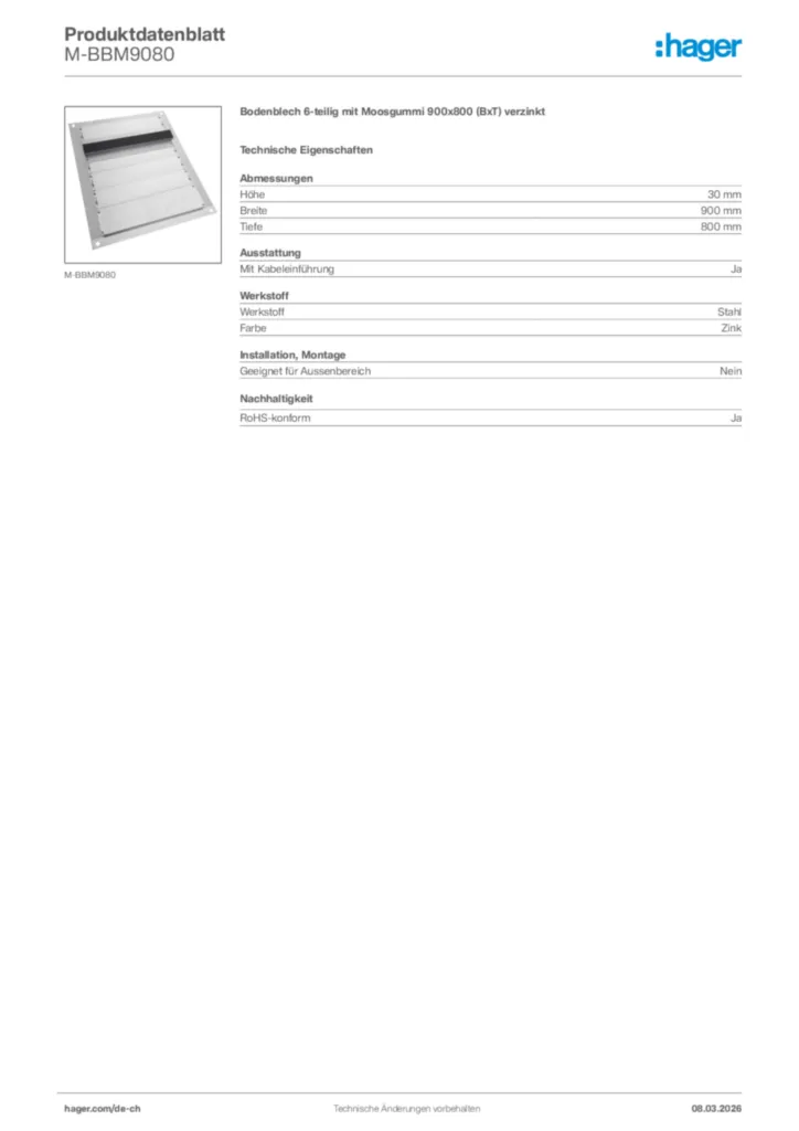 Bild Hager Produktdatenblatt M-BBM9080 | Hager Schweiz