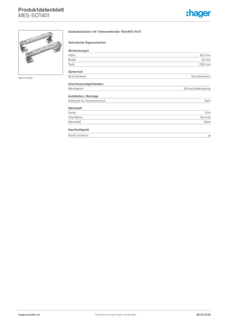 Bild Hager Produktdatenblatt MES-SOT401 | Hager Schweiz