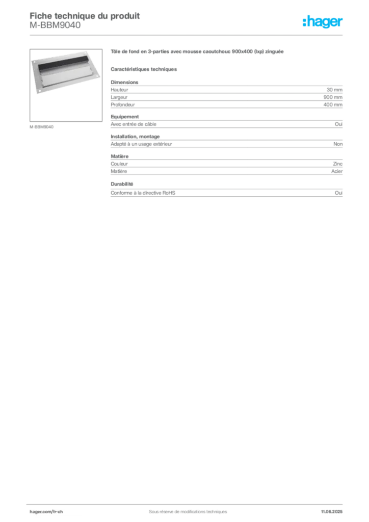 Image Hager Fiche technique du produit M-BBM9040 | Hager Suisse